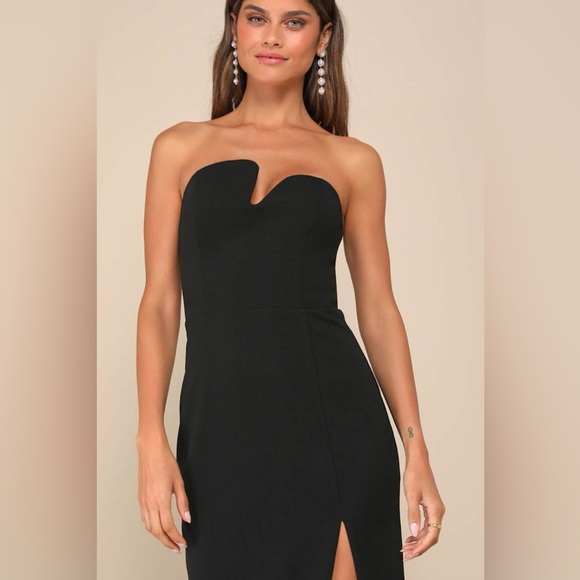 NWT Lulus Iconic Excellence Black Asymmetrical Strapless Maxi Dress MD - Picture 3 of 9